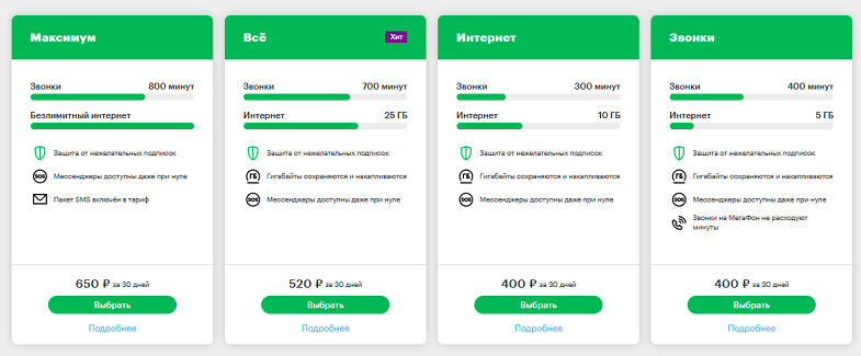 Тарифы МегаФон "Без преплат"
